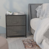 2 Drawer Storage Stand with Wood Top & Fabric Pull Drawers