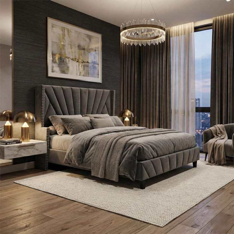Grand lit plateforme tapissier Modern