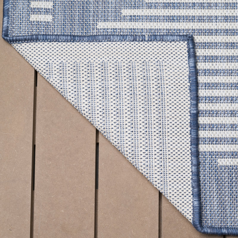 Tapis rayé bleu intérieur / extérieur Waikiki, Rectangle 5 pi x 7 pi