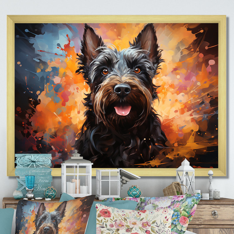 Scottish Terrier Splendor sur toile, H 30 po x l 40 po x P 1,5 po, Cadre doré à coins fermés