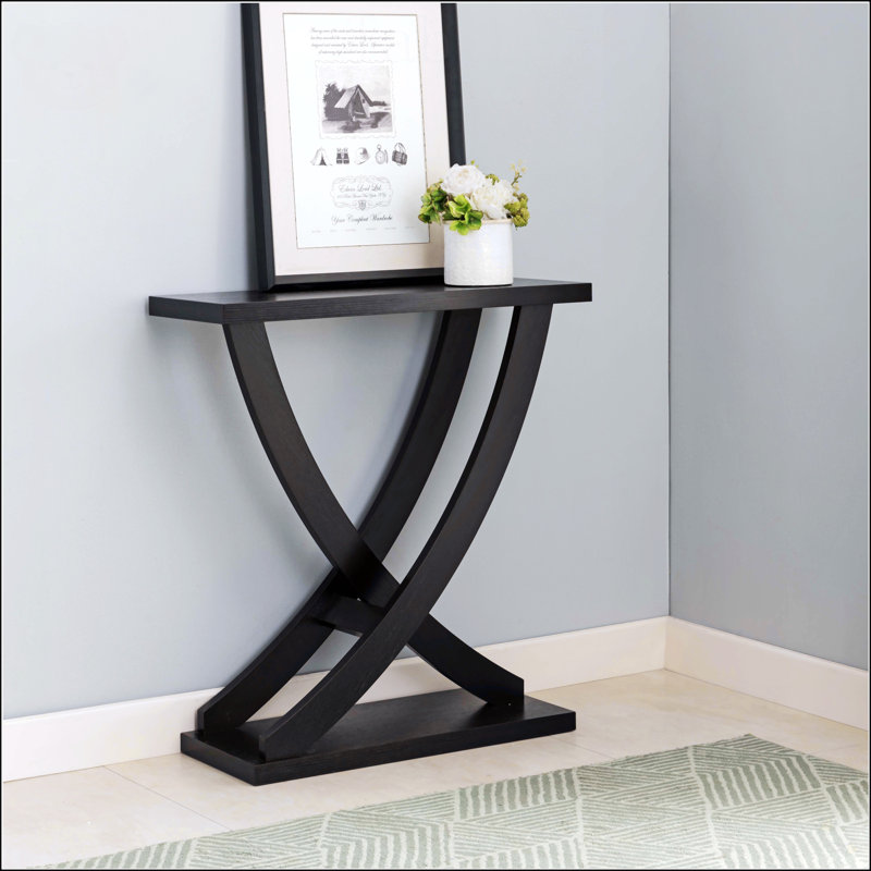 Console moderne avec pieds entrecroisés courbés et plateau spacieux, Espresso