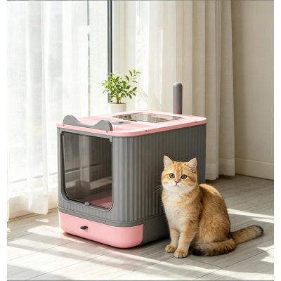 Bac à litière fermé pour chat avec bac coulissant