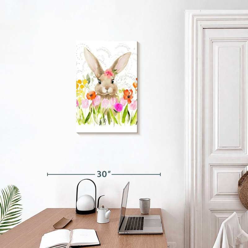 Fleurs d'avril et lapin I, H 24 po x l 16 po