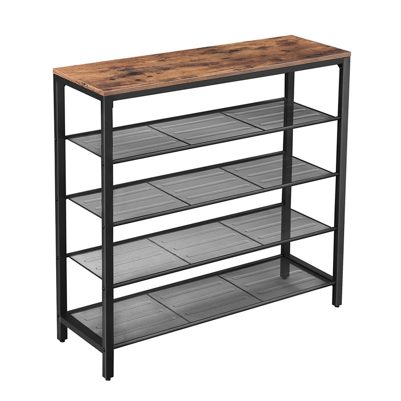 16 Pair Shoe Storage Bench, Rustic Brown