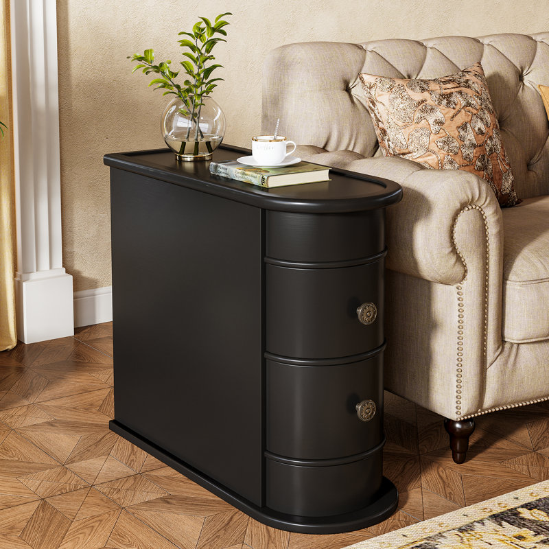Wood End Table Set, 2-Drawer, No Assembly Required, Black