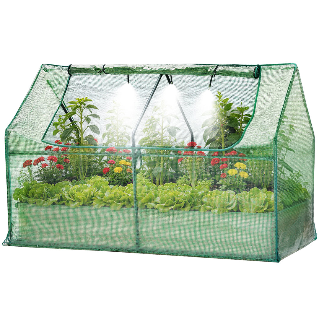 Raised Garden Bed with Greenhouse, 3-in-1 Large Planter Box with Clear Cover, Steel Frame, Veg Herb Flower Garden Planter for Gardens, Backyards & Pat