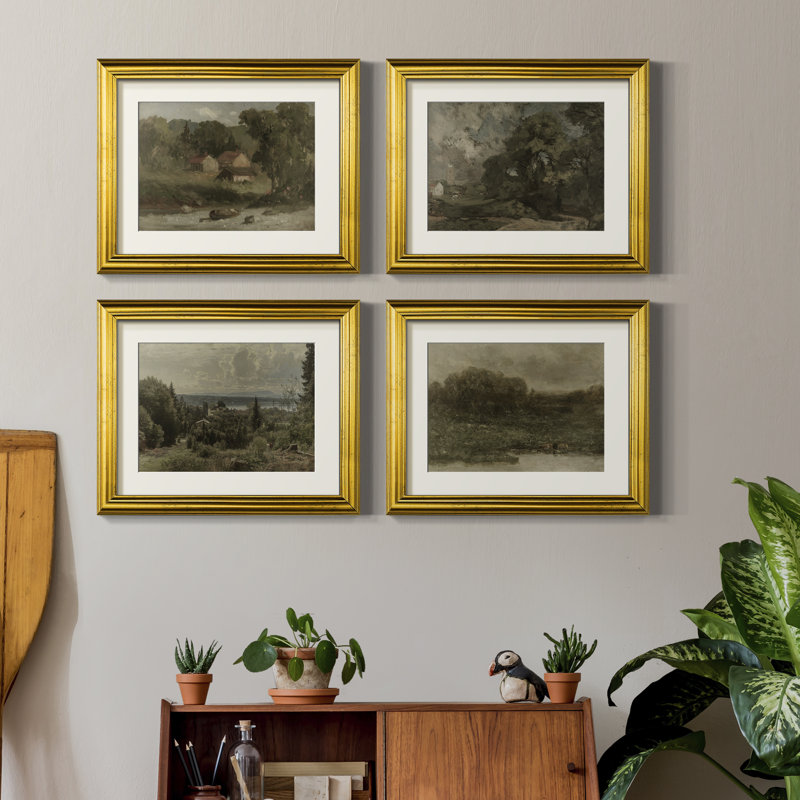 "Vintage Landscape", ensemble de 4 reproductions encadrées