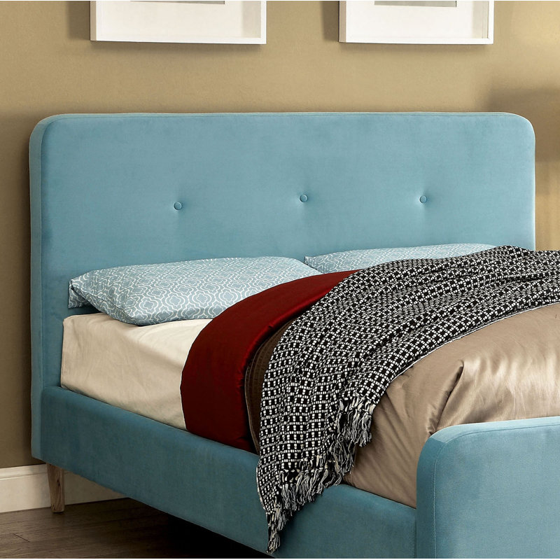 Upholstered Platform Bed, Light Blue, Queen