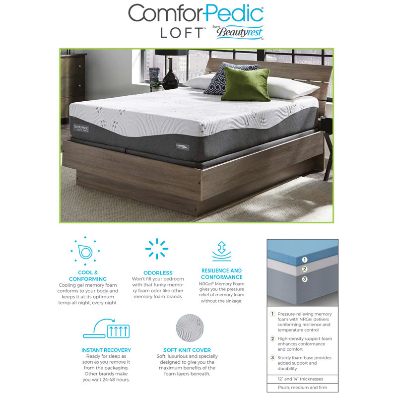 Comforpedic Loft from Beautyrest Medium Gel Memory Foam Mattress, 14", Queen