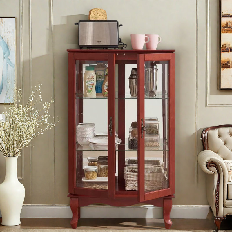 Vitrine avec 2 portes en verre trempé, tablettes réglables et éclairage DEL, Cerisier