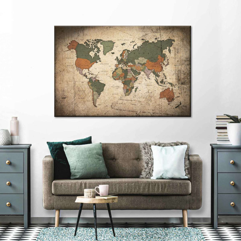 Carte du monde éducatif IV, H 32 po x l 48 po x P 1,25 po