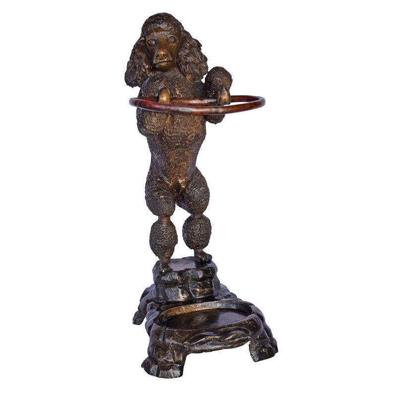Standard Poodle Dog Hooding A Ring Bronze Statue - Size: 18"L X 13"W X 34"H.