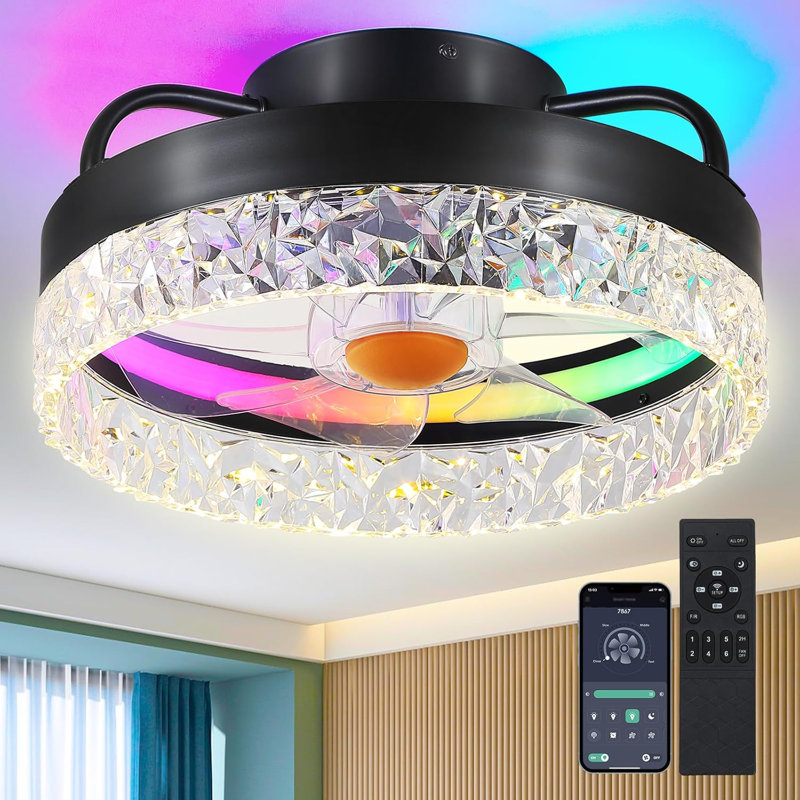 13 petits ventilateurs de plafond encastrés modernes avec lumières et télécommande, Noir - rouge, vert et bleu