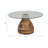 Verniece Coffee Table Wood Glass Metal Base Modern Sculptural Design with Sleek Round Top and Decorative Mixed-Material Construction for Contemporary Versatile Living Room Appeal