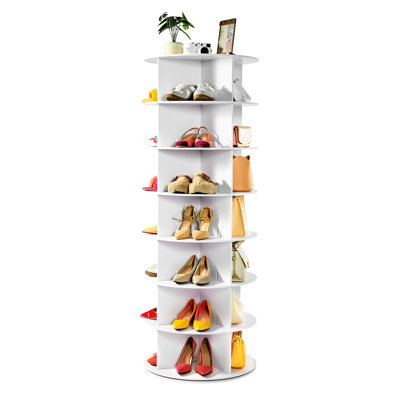White 360 Spinning Shoe Rack, 7 - Tier Organizer For Entryway, Hold 28 Pairs, 21 Cm Inner Height, And Long Lasting, Quick To Put Up, Stable Non Wobbly Structure Revolving Freestanding Lazy Solve