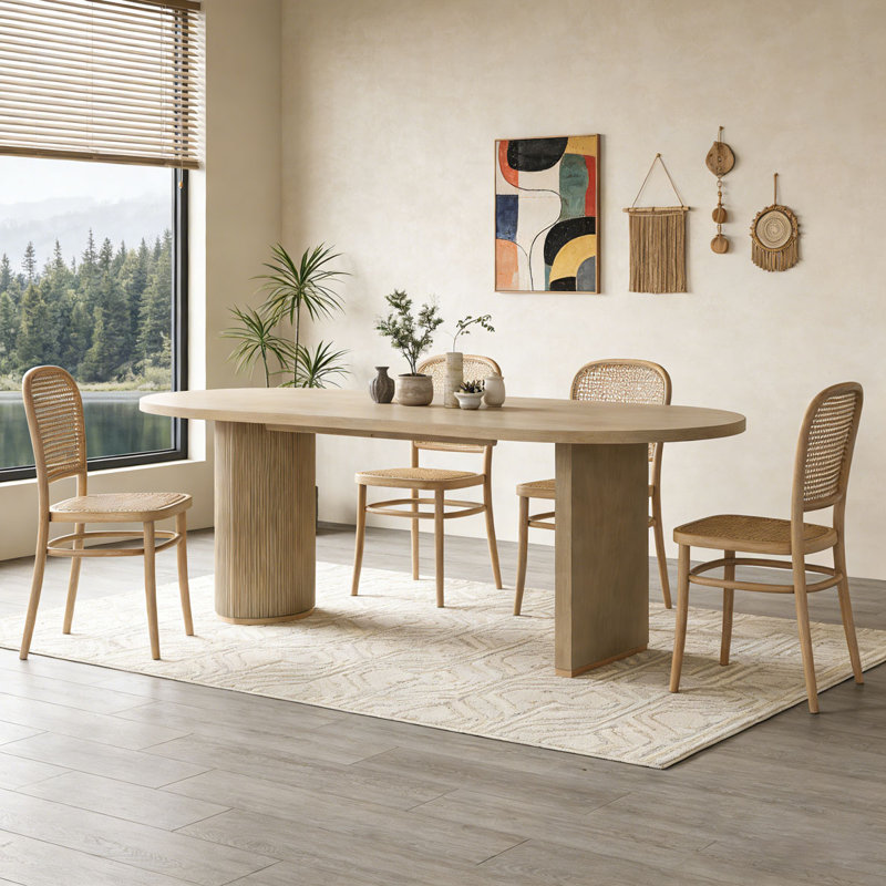 Oval Dining Table Double Pedestal, Natural