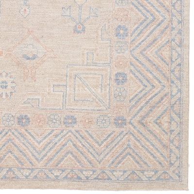 Tapis de zone en laine ivoire/bleu 8 pi 2 po x 9 pi 11 po one-of-kind-noué la main Vegetable Dye