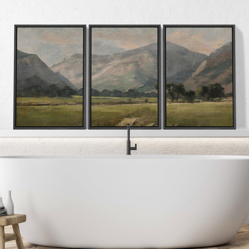 Mountain " Misty Mountain Valley Soft Landscape Illustration Modern Ultra " 3 - Pieces, Noir, H 24 po x l 16 po x P 1,5 po