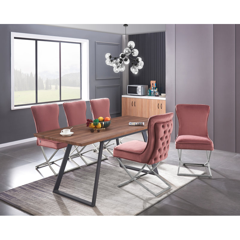 Zaanstad Modern Velvet Dining Chairs - Ergonomic Velvet Upholstered Back with Golden Stainless Steel Frame - Side Chair for Kitchen Living Room Dining Room Set of 6