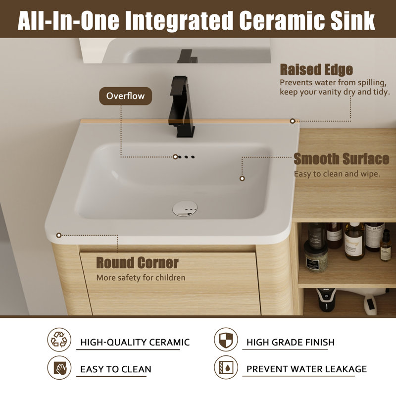 Ensemble de meuble-lavabo double 60 po avec plateau en céramique Walden, Chêne blanc, 60"