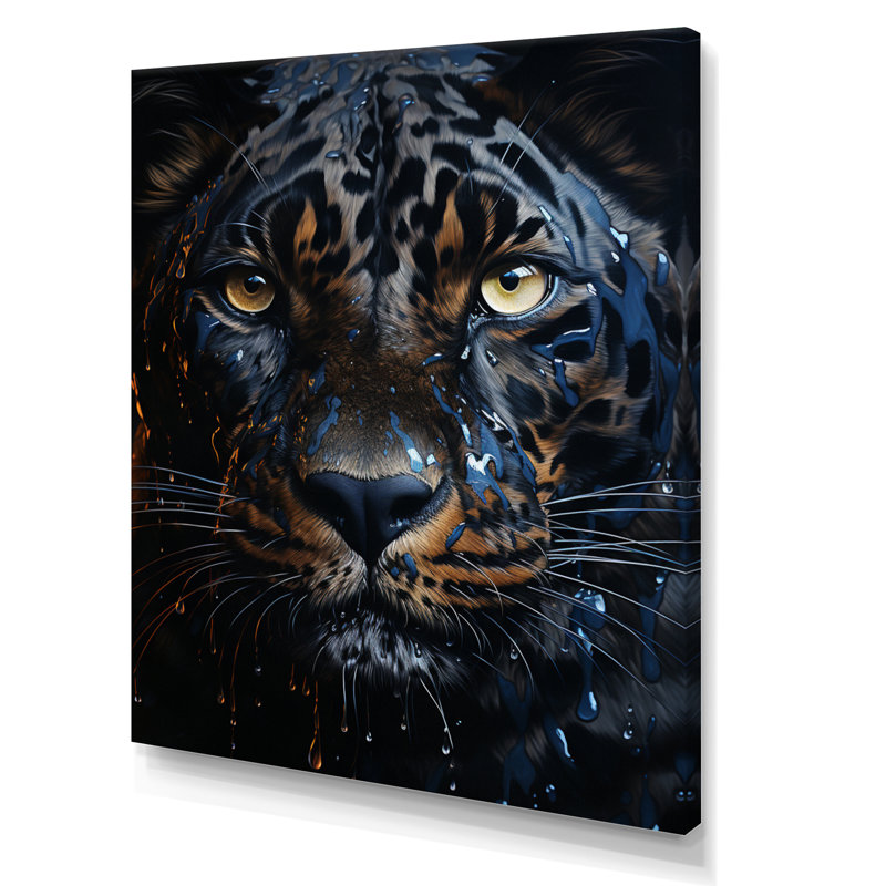 «Teal Yellow Midnight Panther Inky I», reproduction d'art sur toile, H 20 po x l 12 po x P 1 po, Toile tendue