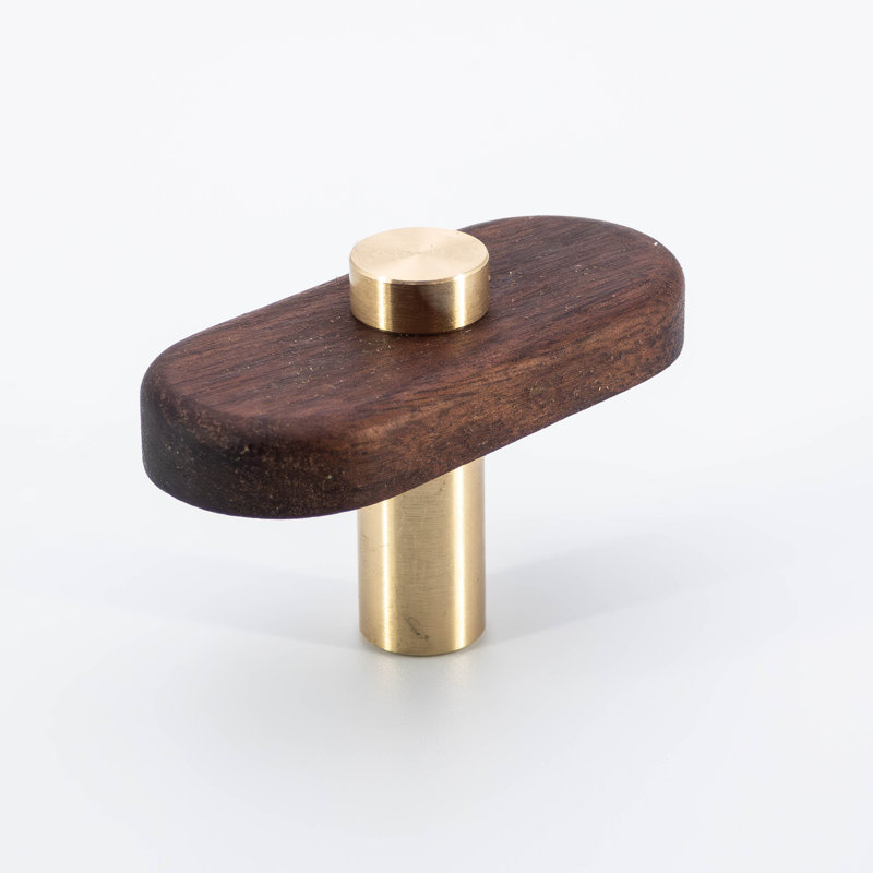 Modern Wood And Solid Brass Cabinet And Drawer T-Bar Pull