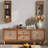 60" Distressed Mid-Century Rattan TV Stand for 55-65" TVs, Boho Vintage Media Console with Adjustable Shelf, 2 Drawers & 2 Doors, Customizable Finish, Solid Wood Legs