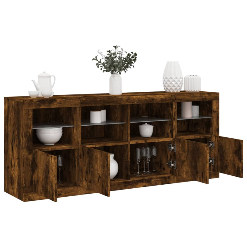 Azriella 163 cm W Glass Sideboard, 67cm H x 163cm W x 37cm D, Smoked Oak