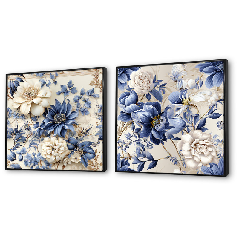 Ensemble de 2 impressions sur toile Barnstable - Bouquets assortis, Cadre flottant noir, H 16 po x l 33 po x P 1 po