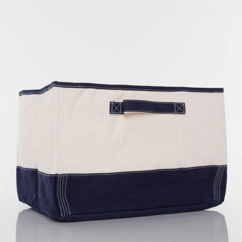 Bac en tissu pour baignoire, Naturel / bordure bleu marine