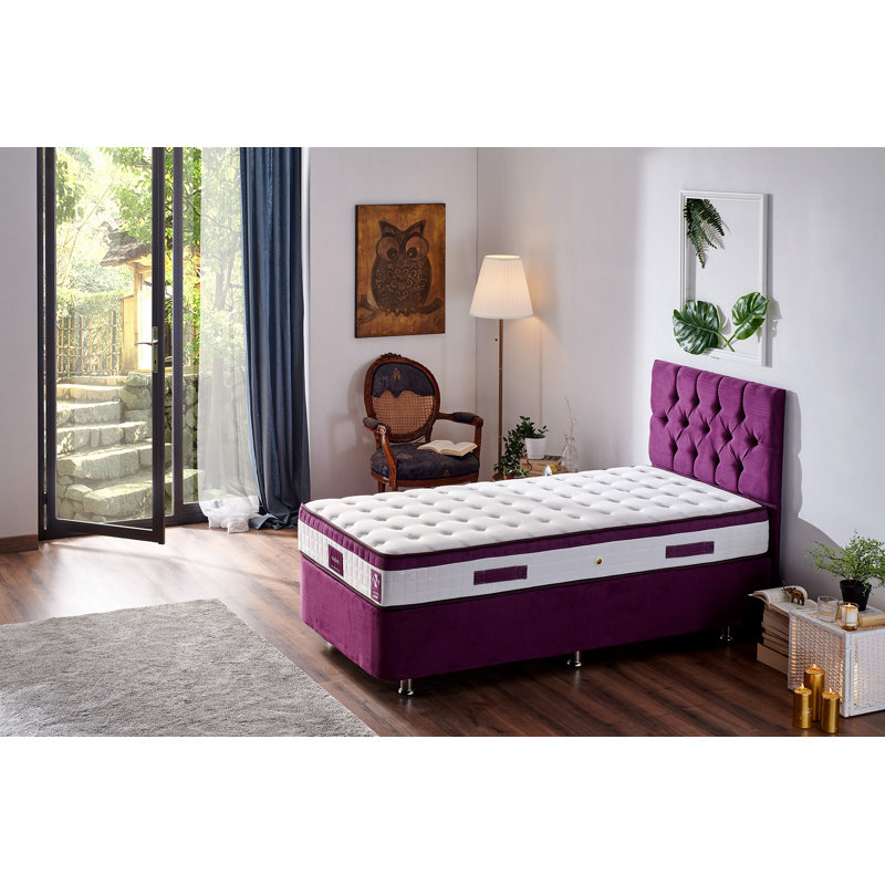 Orthopedic Mattress with Knitted Fabric Cover, 35.4 x 74.8 x 9.1 inches | Hypersoft Foam & Multi Spring System | Assembled, White & Purple Design | Perfect for Comfort and Support for a Restful Sleep