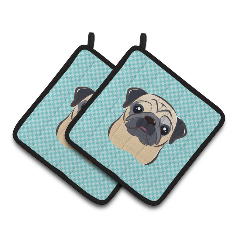 Cuisinier poignée carlin caroline trésors Checkerboard, Bleu / fauve
