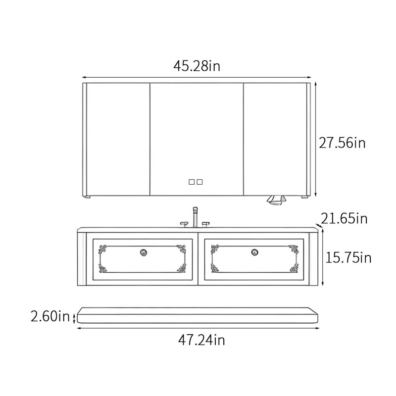American-style light luxury bathroom cabinet, Green, 18.35" H x 47.24" W x 21.65" D