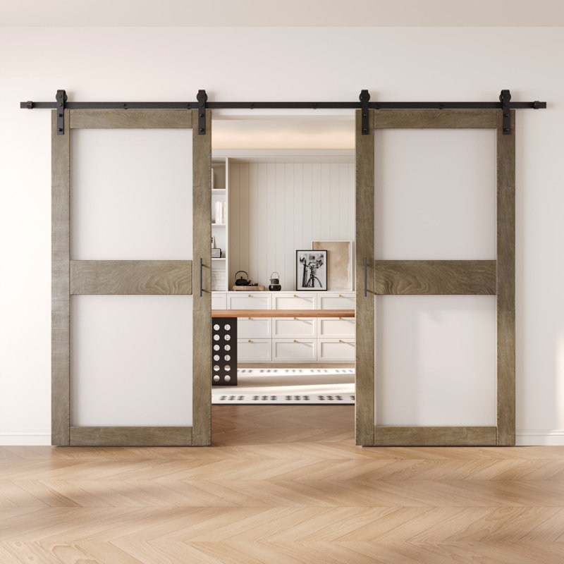 Portes de grange non assemblées et finies en verre à double vitrage de 36 po x 84 po avec ensemble de quincaillerie d'installation sans dérivation Homacer