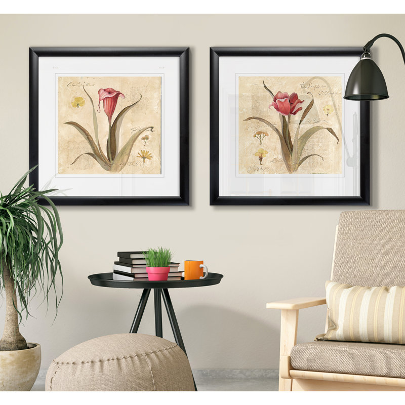Lys calla rouge - Encadré sous verre acrylique, ensemble de 2, grande décoration murale pour salon, Cadre noir