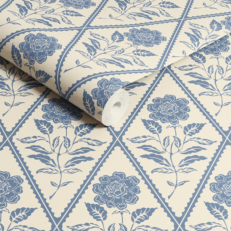 Joules Juliette Floral Print Floral 10m x 52cm Matte Wallpaper Roll, Blue