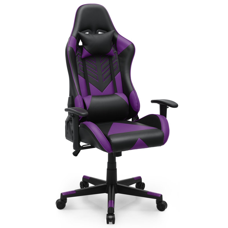 Fauteuil de jeu de course et de course inclinable, réglable et ergonomique en similicuir avec repose-pieds, Mauve