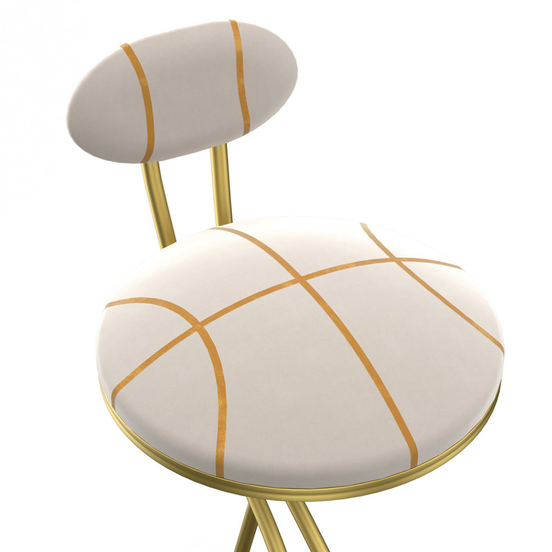 Ensemble de 2 tabourets de bar rembourrés en forme de S, Beige, Doré
