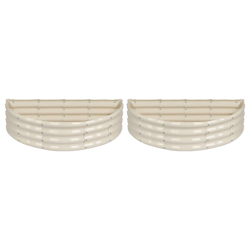 Harbour Housewares - Semicircular Galvanised Steel Raised Garden Bed Planters - Set of 2, Cream, 30 cm H x 120 cm W x 60 cm D