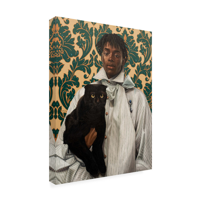 Bolognaise tenant un chat noir sur toile, H 32 po x l 24 po x P 2 po