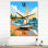 Illustration rétro d'un voilier sur le rivage - Horloge murale surdimensionnée