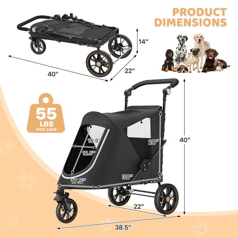 Chariot de transport pliable 3 roues, Noir