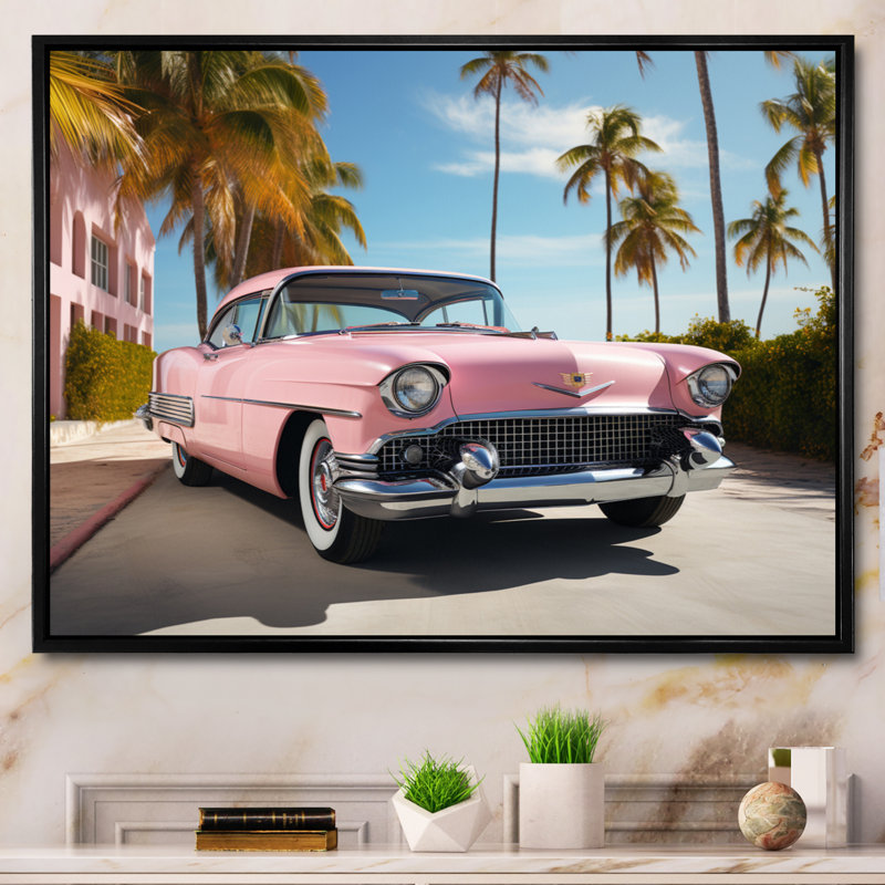 Miami Miami Cadillac I, reproduction d'art sur toile, H 12 po x l 20 po x P 1 po, Cadre flottant noir