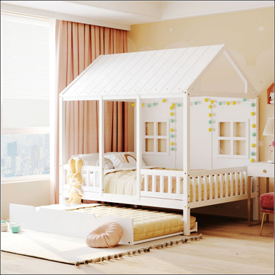 Lit double en bois avec lit gigogne simple