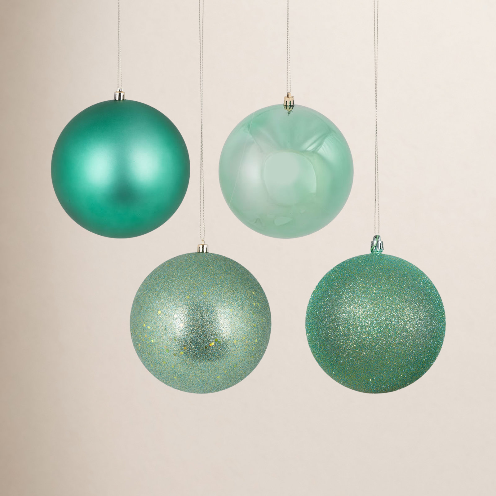 Holiday Décor Ball Ornament, 6" H x 6" W x 6" D, Seafoam