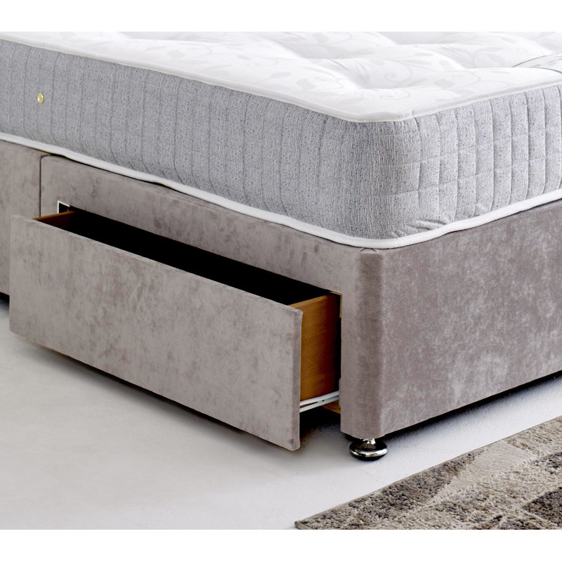 Divan Bed Base with Cube Headboard, No Drawers, Small Double (120 x 190 cm), Silver