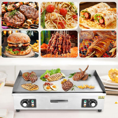 Gril électrique commercial 30 W 3000 W - Plaque chauffante antiadhésive en acier inoxydable avec température réglable 122 ° F-572 ° F, gril de comptoir pour la maison, le camion de nourriture et la cuisine extérieure