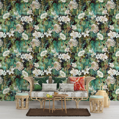 Vintage Tropical Orchid Garden Wallpaper Peel And Stick Roll Premium