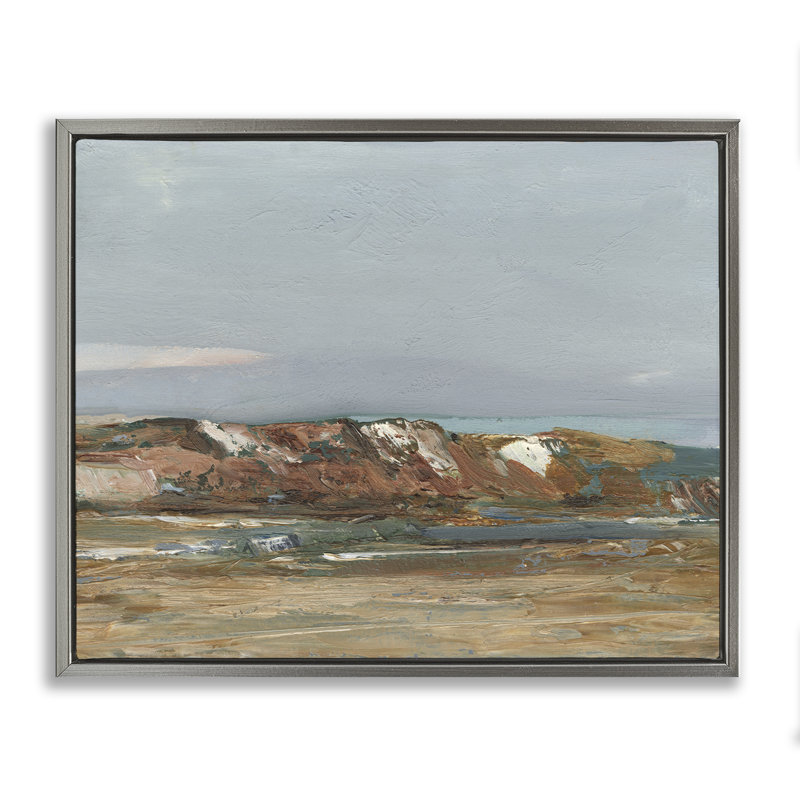 «Neutral Desert Terrain Abstraction Brown», art mural encadré par Floater, H 25 po x l 31 po, Cadre flottant gris lustré