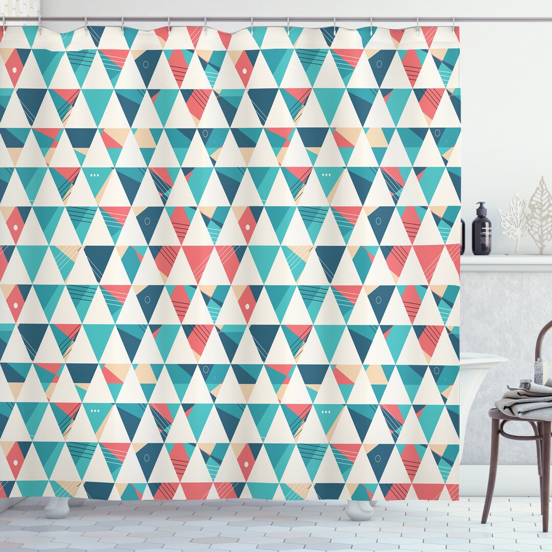 Duschvorhang, Triangle Hexagons, Geometrisch, Turquoise Teal Coral